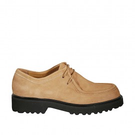 Chaussure derby à lacets pour femmes en daim brun clair talon 3 - Pointures disponibles:  32, 33, 34, 42, 43, 44, 45