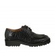 Scarpa stringata derby da donna in pelle stampata nera tacco 3 - Misure disponibili: 32, 33, 34, 42, 43, 44, 45