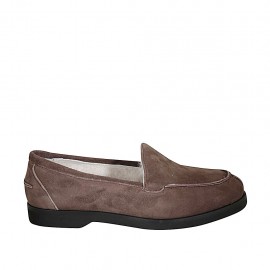 Woman's mocassin in taupe suede heel 2 - Available sizes:  32, 33, 34, 42, 43, 44, 45