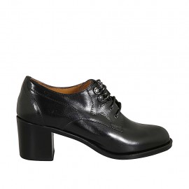 Damenderbyschuh mit Schnürsenkeln aus schwarzem Leder Absatz 6 - Verfügbare Größen:  32, 33, 34, 42, 43, 44, 45, 46