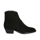 Woman's Texan ankle boot with zipper and embroidered captoe in black suede heel 4 - Available sizes:  34, 42, 45