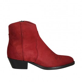Texanische Damenstiefelette mit Reißverschluss und bestickter Kappe aus rotem Wildleder Absatz 4 - Verfügbare Größen:  33, 34, 43, 44, 45