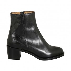 Bottines pour femmes en cuir noir avec fermeture éclair talon 5 - Pointures disponibles:  32, 33, 34, 42, 43, 44, 45