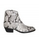Botin tejano para mujer con cremallera en piel imprimida blanca y negra tacon 4 - Tallas disponibles:  33, 34, 42, 43, 44, 45