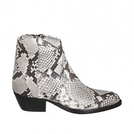 Bottines texane pour femmes avec fermeture éclair en cuir imprimé noir et blanc talon 4 - Pointures disponibles:  33, 34, 42, 43, 44, 45