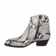 Woman's texan ankle boot with zipper in printed black and white leather heel 4