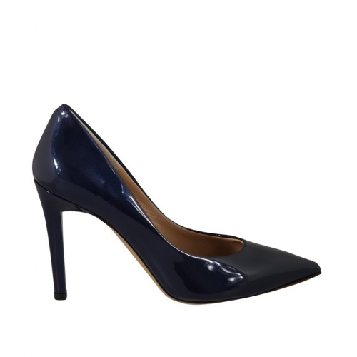 Decolté a punta da donna in vernice blu scuro tacco 9 - Misure disponibili: 31, 32, 33, 34, 42, 43, 44, 45, 46