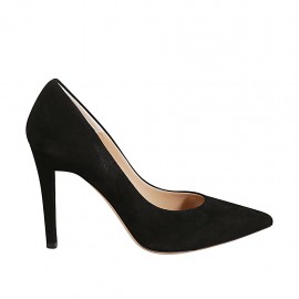 ?Zapato de salon puntiagudo en gamuza de color negro para mujer tacon 9 - Tallas disponibles:  31, 32, 33, 34, 42, 43, 44, 45, 46, 47