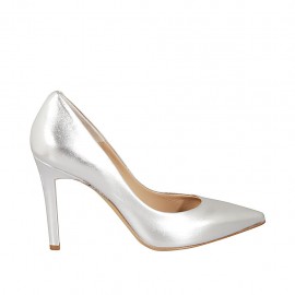 Zapato de salón elegante puntiagudo para mujer en piel laminada plateada tacon 9 - Tallas disponibles:  32, 33, 34, 42, 43, 44, 45, 46, 47