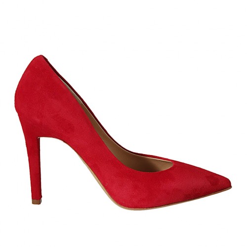 ?Zapato de salón puntiagudo en gamuza roja para mujer tacon 9 - Tallas disponibles:  31, 32, 34, 42, 43, 44, 45, 46