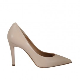 ?Zapato de salon puntiagudo en piel color desnudo tacon 9 - Tallas disponibles:  42, 43, 45, 46, 47