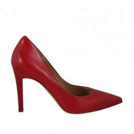 ?Woman's pointy pump shoe in red leather heel 9 - Available sizes:  31, 32, 34, 42, 43, 44, 47