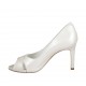 Woman's open toe pump in pearled ivory leather heel 8