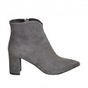 Spitze Damenstiefelette mit Reissverschluss aus glitzerbedrucktem grauem Wildleder Absatz 7