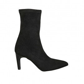Bottines à bout pointu pour femmes en daim élastique noir talon 7 - Pointures disponibles:  31, 32, 33, 34, 42, 45, 46, 47