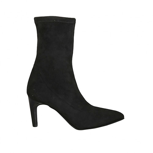 Spitze Damenstiefelette aus schwarzem elastischem Wildleder Absatz 7 - Verfügbare Größen:  31, 32, 33, 34, 42, 45, 46, 47