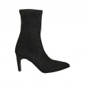 Spitze Damenstiefelette aus schwarzem elastischem Wildleder Absatz 7