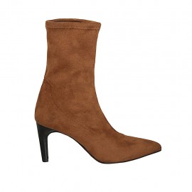 Bottines à bout pointu pour femmes en daim élastique brun clair talon 7 - Pointures disponibles:  31, 32, 33, 34, 42, 43, 44, 45, 46, 47