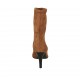 Woman's pointy ankle boot in tan brown elastic suede heel 7