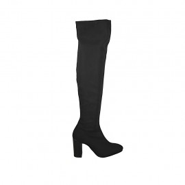 Kniehoher Damenstiefel aus schwarzem elastischem Stoff Absatz 7 - Verfügbare Größen:  31, 32, 33, 34, 42, 44, 46, 47
