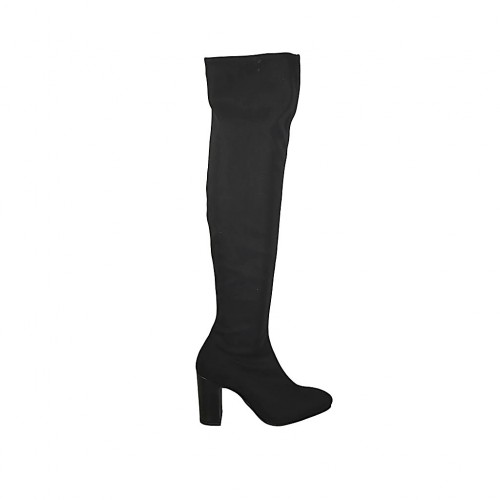 Kniehoher Damenstiefel aus schwarzem elastischem Stoff Absatz 7 - Verfügbare Größen:  31, 32, 33, 34, 42, 44, 46, 47