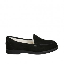 Mocasino para mujer en gamuza negra tacon 2 - Tallas disponibles:  32, 33, 34, 42, 43, 44, 45