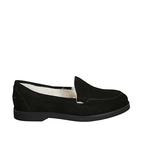Woman's mocassin in black suede heel 2 - Available sizes:  32, 33, 34, 42, 43, 44, 45