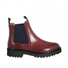Damenstiefelette mit blauen Gummibändern aus rotem Leder Absatz 3 - Verfügbare Größen:  33, 34, 42, 43, 44, 45