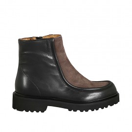 Bottines pour femmes avec fermeture éclair en cuir noir et daim taupe talon 3 - Pointures disponibles:  33, 34, 42, 43, 44, 45