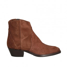 Texanische Damenstiefelette mit Reißverschluss und bestickter Kappe aus braunem Wildleder Absatz 4 - Verfügbare Größen:  34, 42, 43, 44, 45