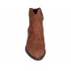 Botines tejanos para mujer con cremallera y puntera bordada en gamuza marron tacon 4 - Tallas disponibles:  34, 42, 43, 44, 45